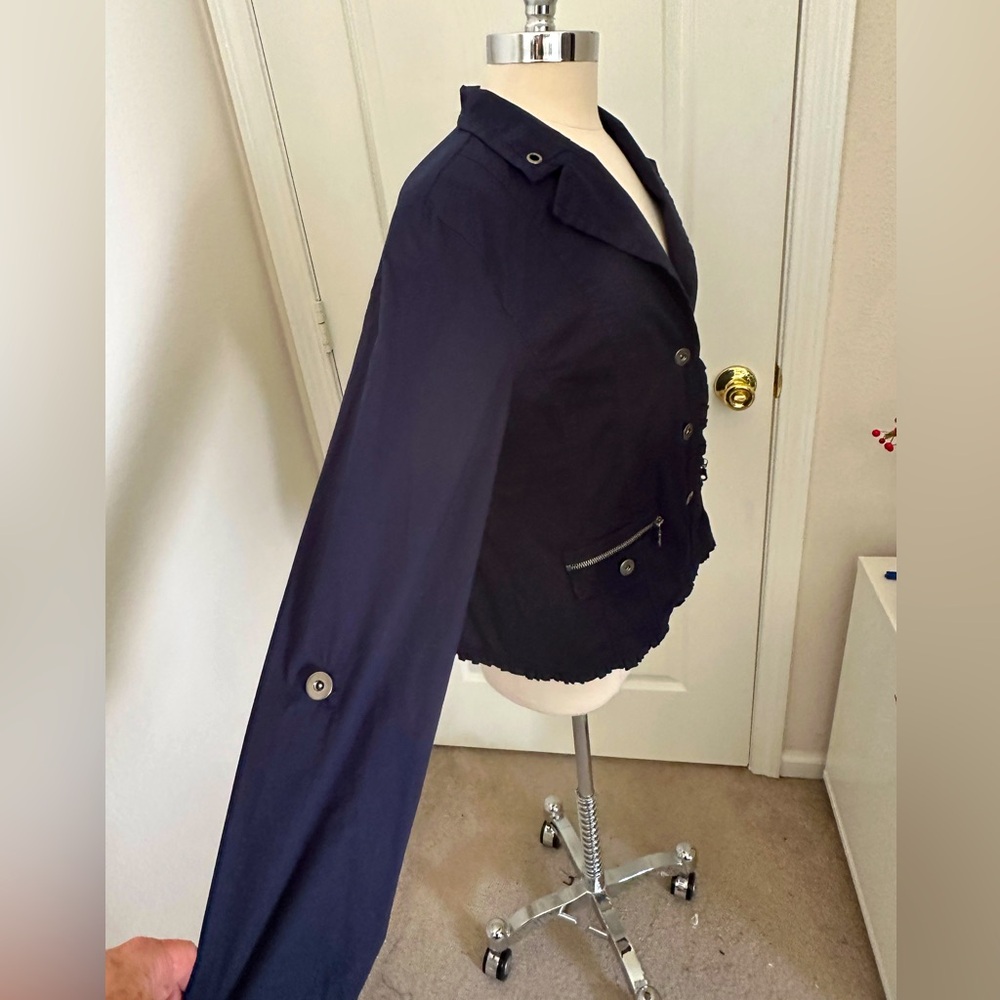 Anthropologie CocoYClub Lightweight Navy Jacket Ruffle Trim Zipper Size XL NWOT - Picture 9 of 13
